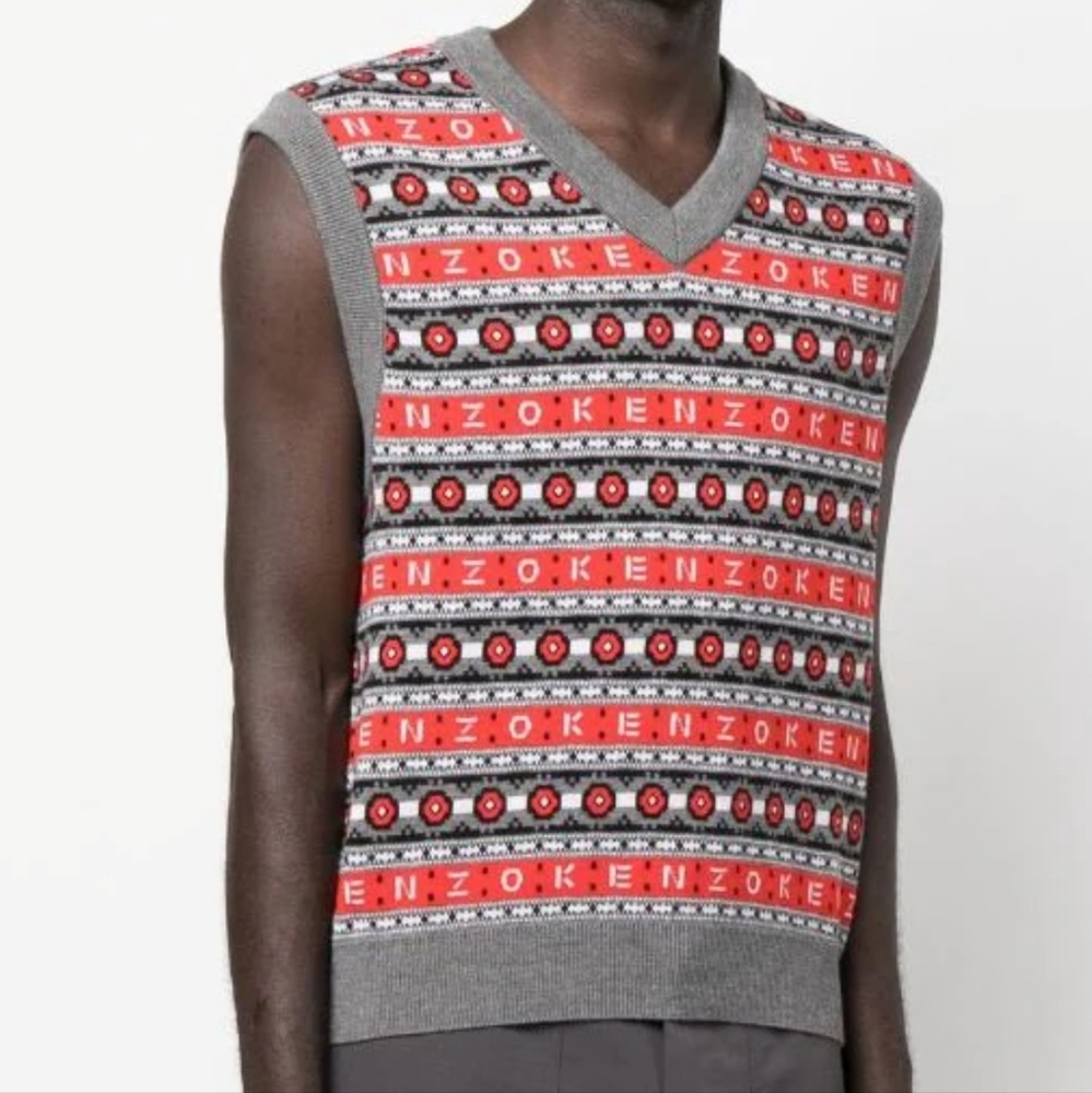 KENZO Embroidered-Logo Striped Sweater Vest